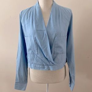 Akira Chicago women’s blue crop top with long sleeves crossover neckline sz S
